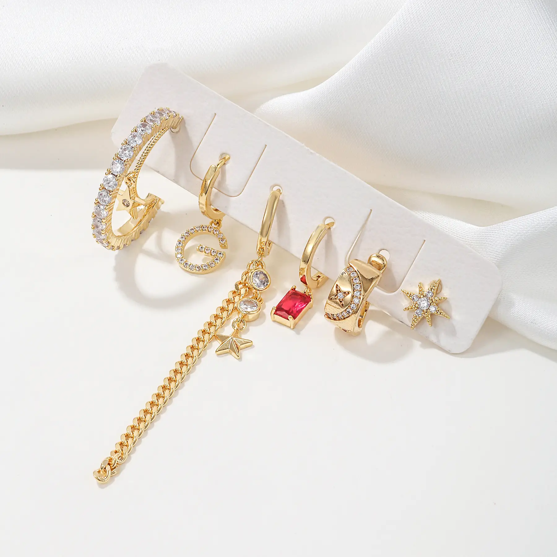 Pentagram Tassel Earrings Micro Inlaid Zircon Letters