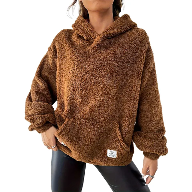 Autumn And Winter Loose Hooded Thickened Warm Plush Coat Brown - Shop at LoveMi