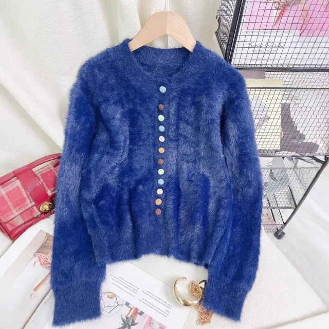 Women's Casual Warm Colorful Button Sweater Blue - Shop at LoveMi