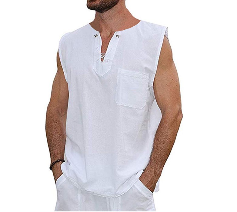 Title 1, Mens Eyelet Lace Cotton And Linen Vest Shirt, ...