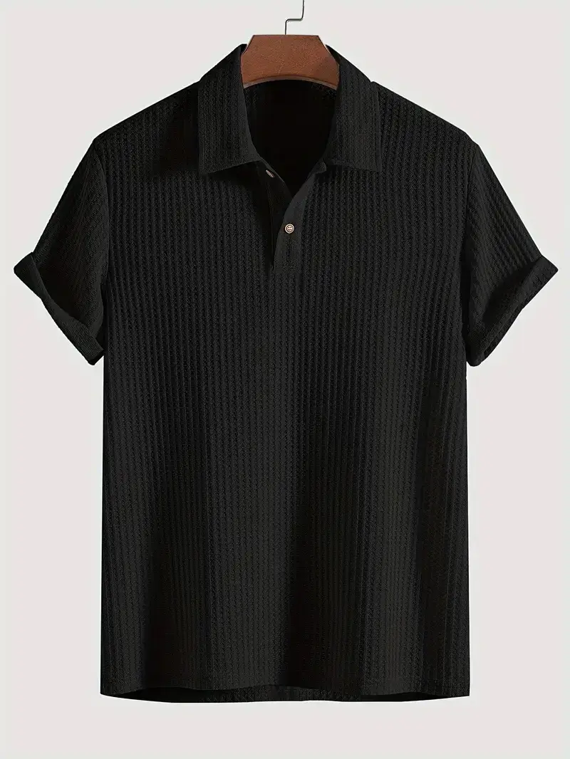 Men's Coat Lapel Rhombus Knit Casual Loose Short Sleeve Shirt