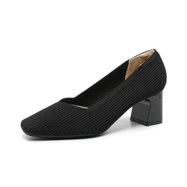 Rough Heeled Square Toe High Heels For Women Black - Shop at LoveMi