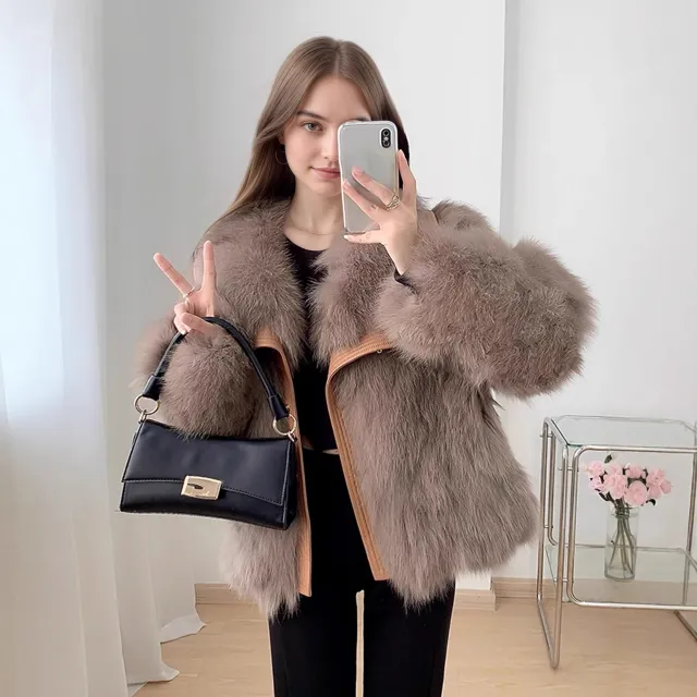 Youth style Faux Fox Fur Coat Cocoa Color - Shop at LoveMi