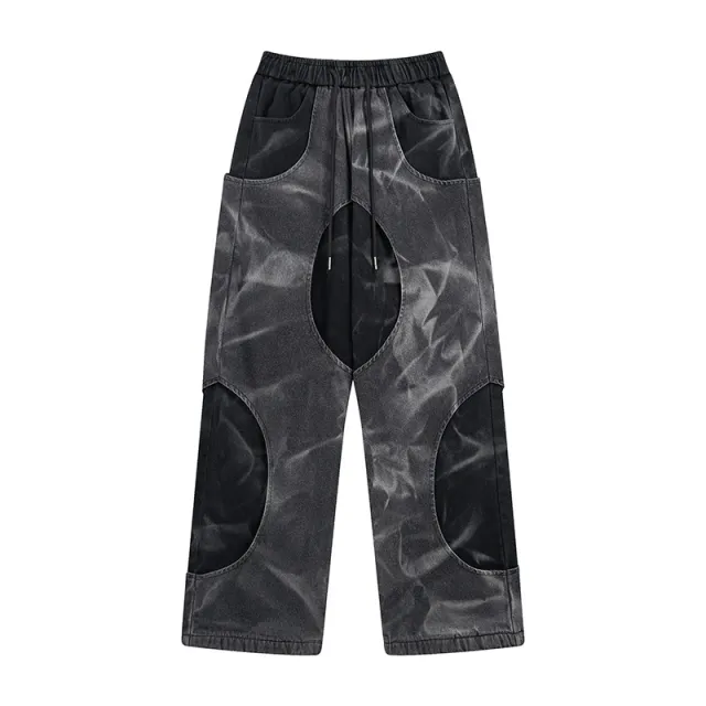 Women's Fashion Simple Denim Stitching Trousers Black - Shop at LoveMi