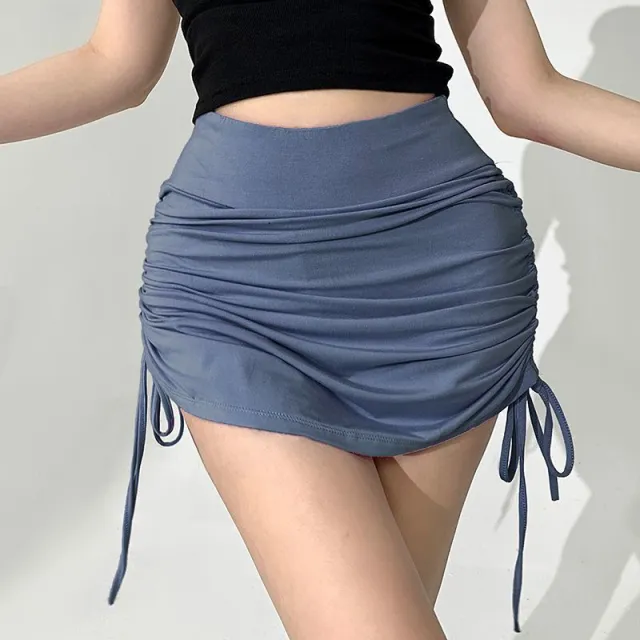 Women's Hip wrapped Drawstring Ruffle Short Skirt Dark Blue - Shop at LoveMi