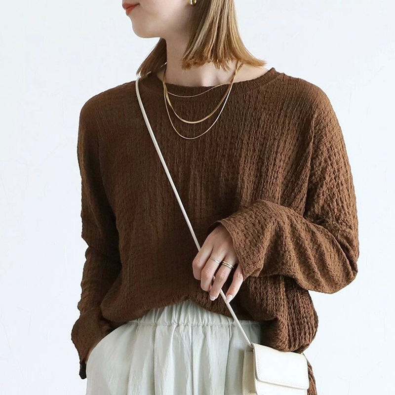 Japanese Spring And Autumn Long sleeved Bottoming Shirt T shirt For Women Brown - Shop at LoveMi