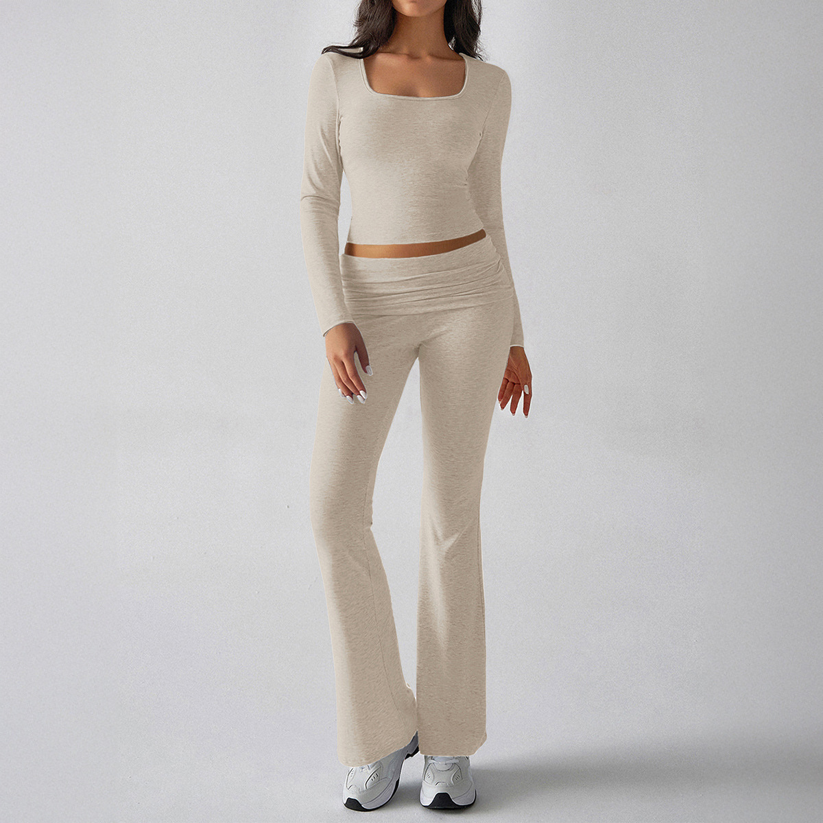Casual Knitted Long-sleeved Top Yoga Top Pants