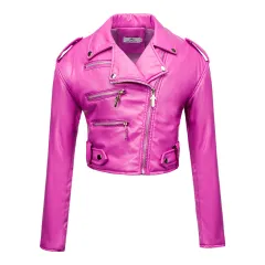 Women's Leather Top Slim Fit Short Cotton High Waist - Rose Red - View 1