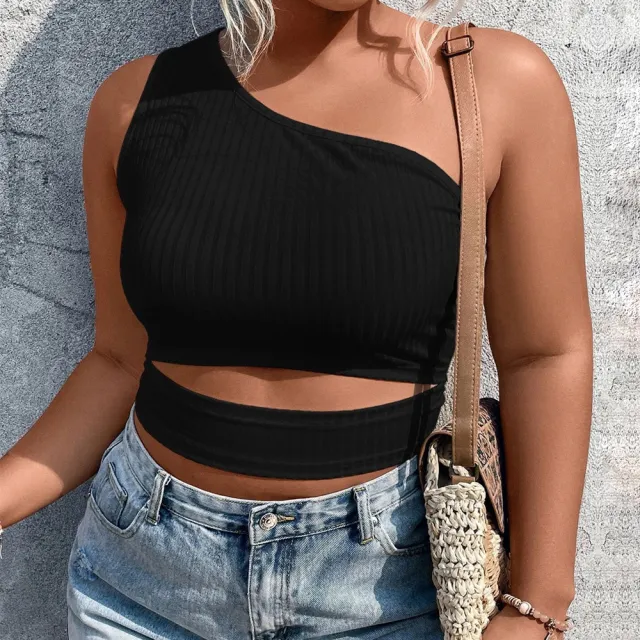 Women's Fashion Versatile Off Shoulder Short Knitted Vest Crop Top Black - Shop at LoveMi