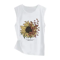 Sunflower Print Sleeveless Women's Vest Butterfly Top - 45925-S - View 1