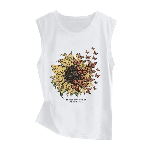 Sunflower Print Sleeveless Women's Vest Butterfly Top 45925 2Xl - Shop at LoveMi