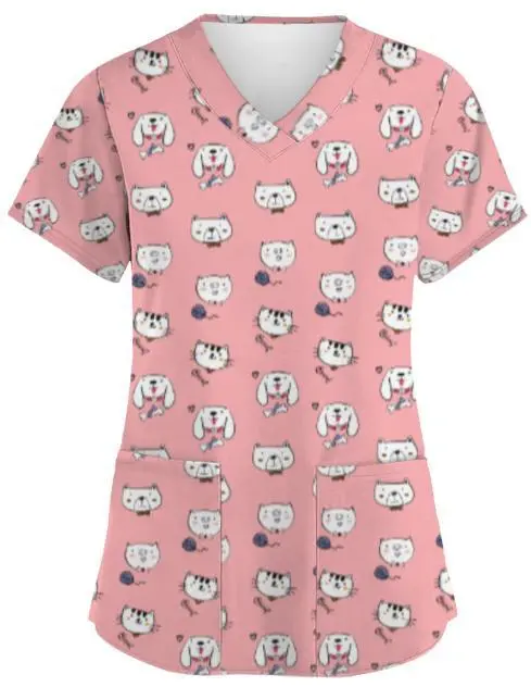 Summer Casual New Women's V-neck Cloth For Nursing Workers Short Sleeve - Bcj 08 Style-5Xl