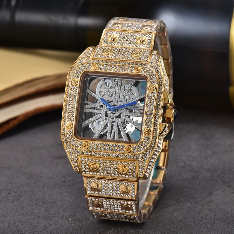 Cross-border Square Watch Steel Band Diamond-encrusted Quartz Movement