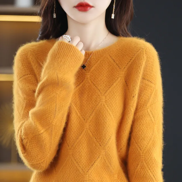 Hollow Round Neck Mink Sweater Women Ginger - Shop at LoveMi