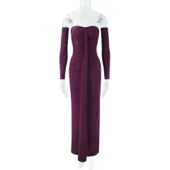 Elegant And Stylish Pleated Design With Detachable Sleeves - Purple - View 1
