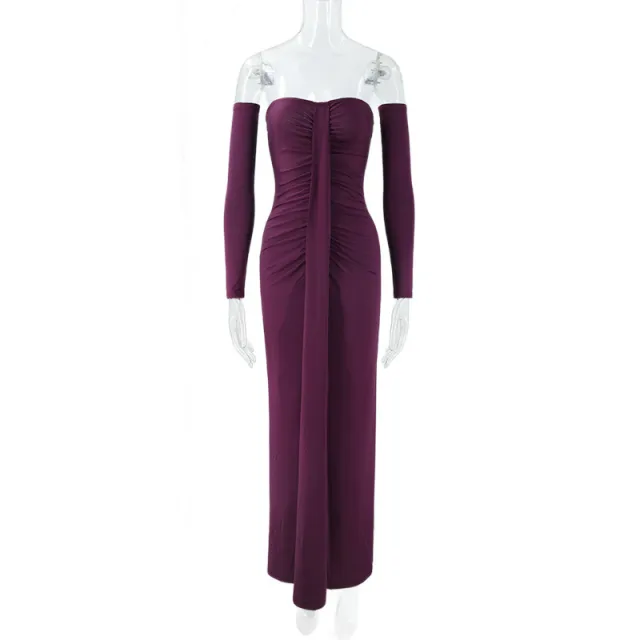 Elegant And Stylish Pleated Design With Detachable Sleeves Purple - Shop at LoveMi