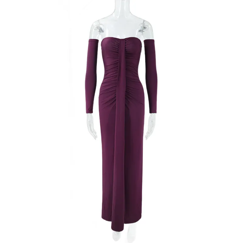 Elegant And Stylish Pleated Design With Detachable Sleeves - Purple