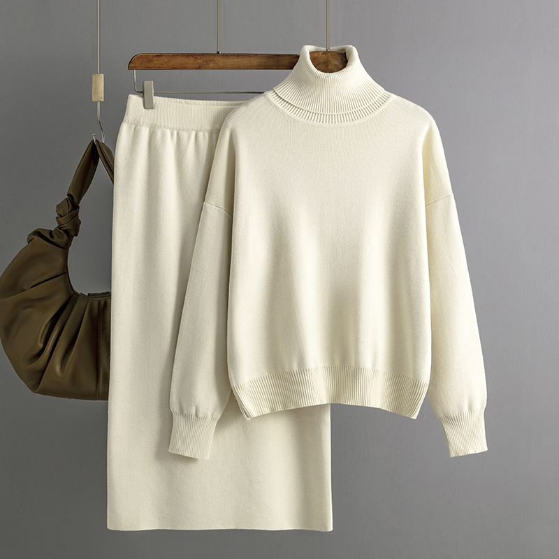 Solid Color Turtleneck Sweater Sheath Skirt Two-piece Set Autumn And Winter - Image 16