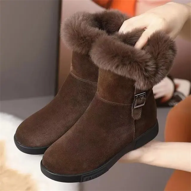 Retro Warm Winter Fleece lined New Flat Ankle Boots Non slip Fluffy Cotton Shoes Brown - Shop at LoveMi