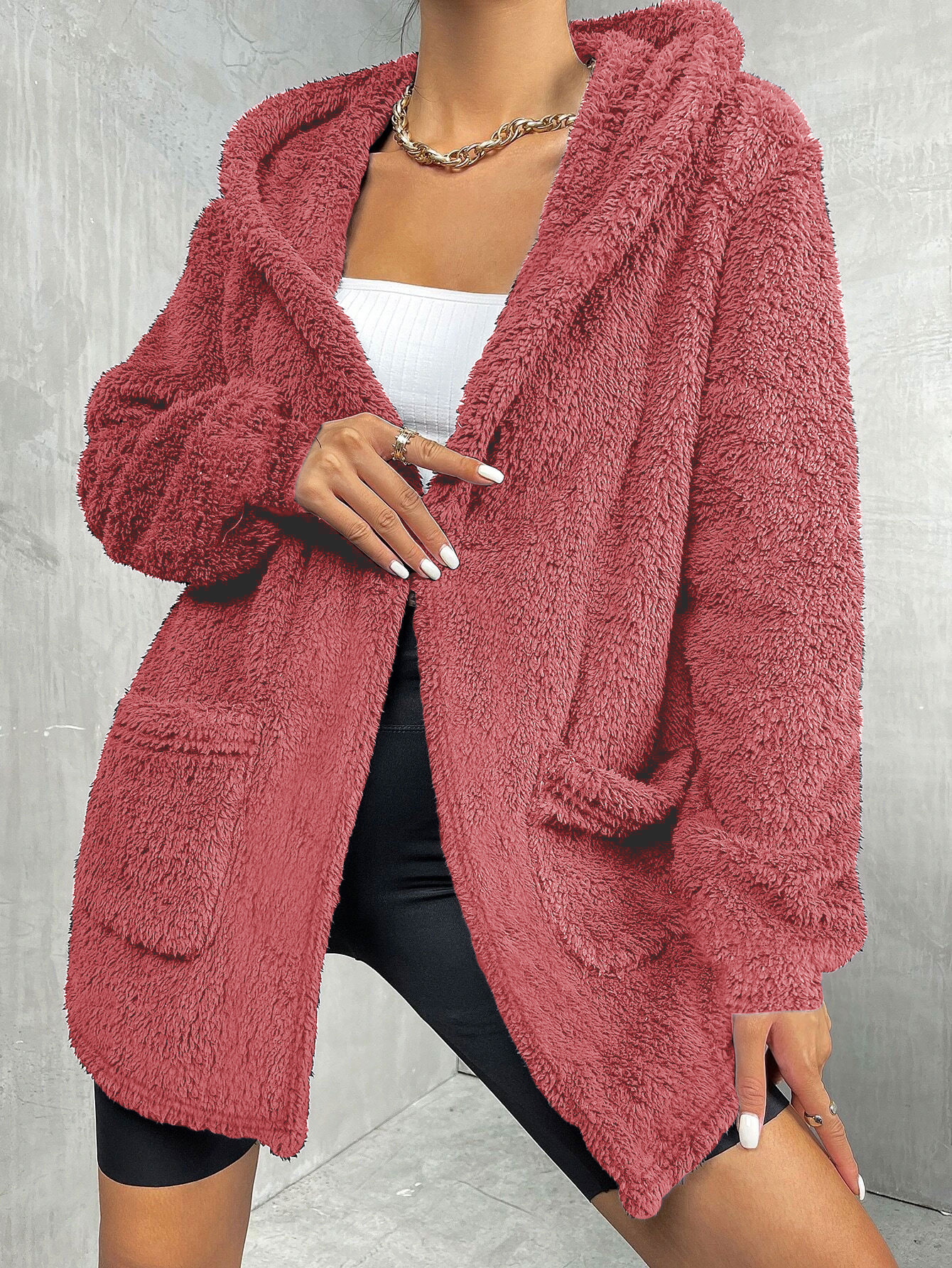 Fashion Casual Thick Women's Plush Top Hooded Jacket Peach - Shop at LoveMi