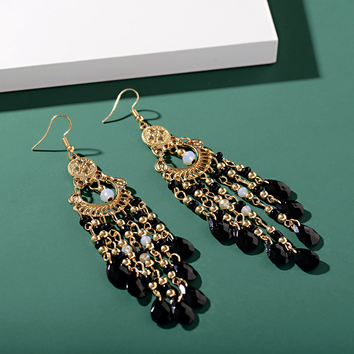 Bohemian Gem All Match Water Drop Tassel Temperamental Dangle Earrings