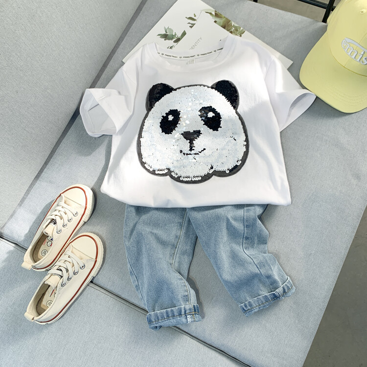 Title 9, T-shirt Panda ragazzo manica corta Top mezza ma...