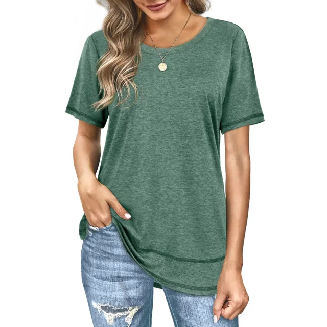 Summer Versatile Top Women's Casual Colored Cotton T shirt Green - Shop at LoveMi