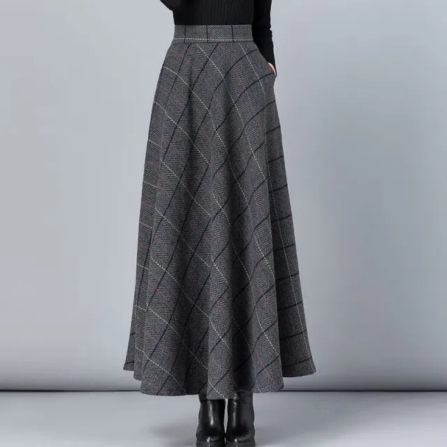 Printed Skirt Women's High end Line Skirt Floral Dark Gray Plaid - Shop at LoveMi