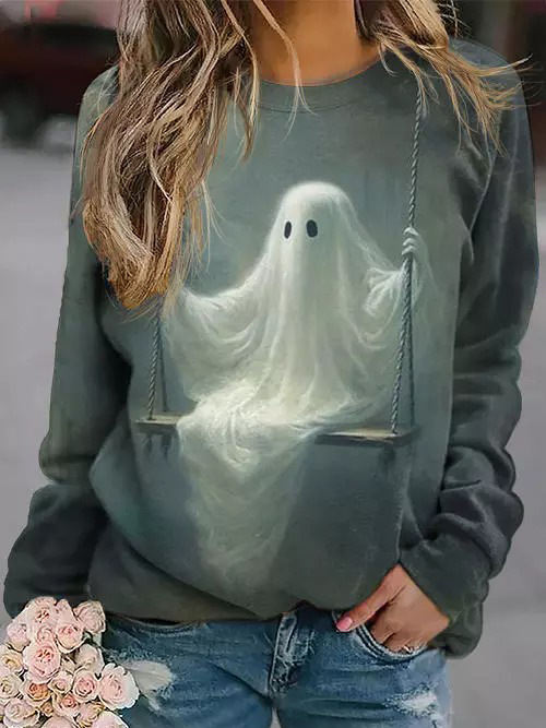 Round Neck Korean Style Large Size Sweater New Letter Loose Comfortable Top