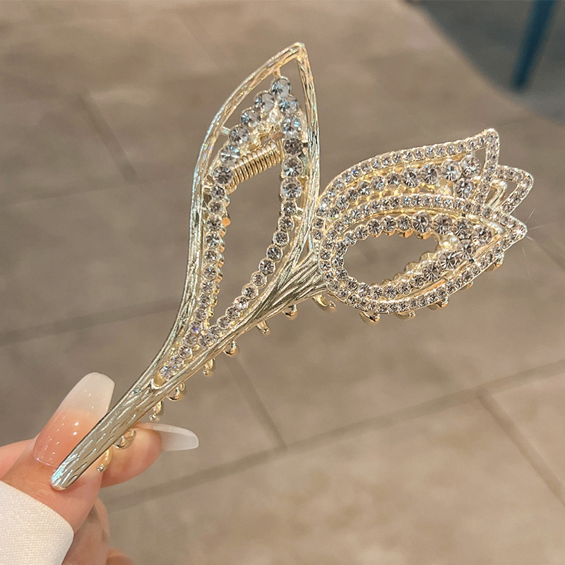 Tulip Pearl Rhinestone Big Clip Headdress Elegant Graceful Back Head Shark Clip Tulip Style - Shop at LoveMi