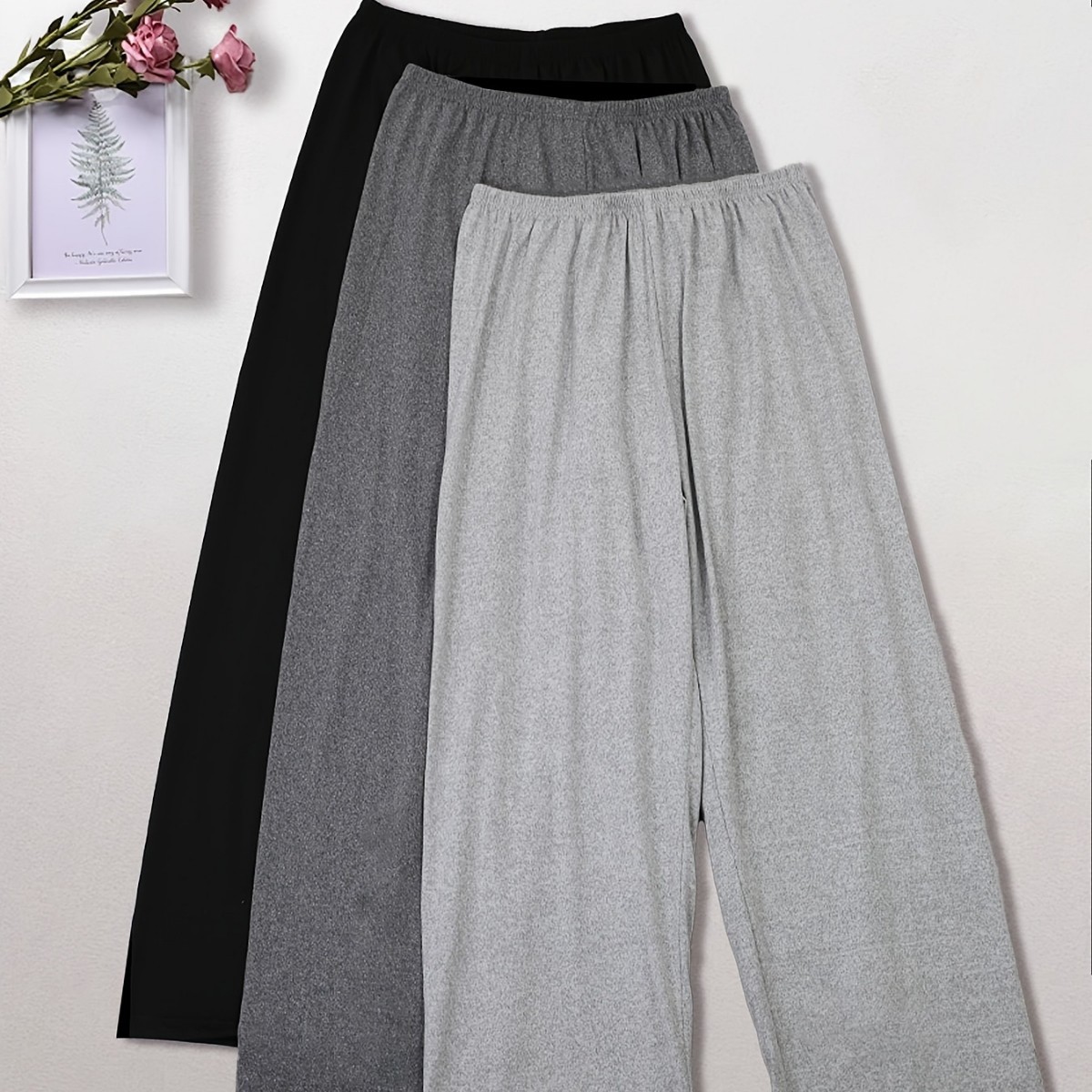 3-Piece Casual Solid-Color Long Pajama Pants Set