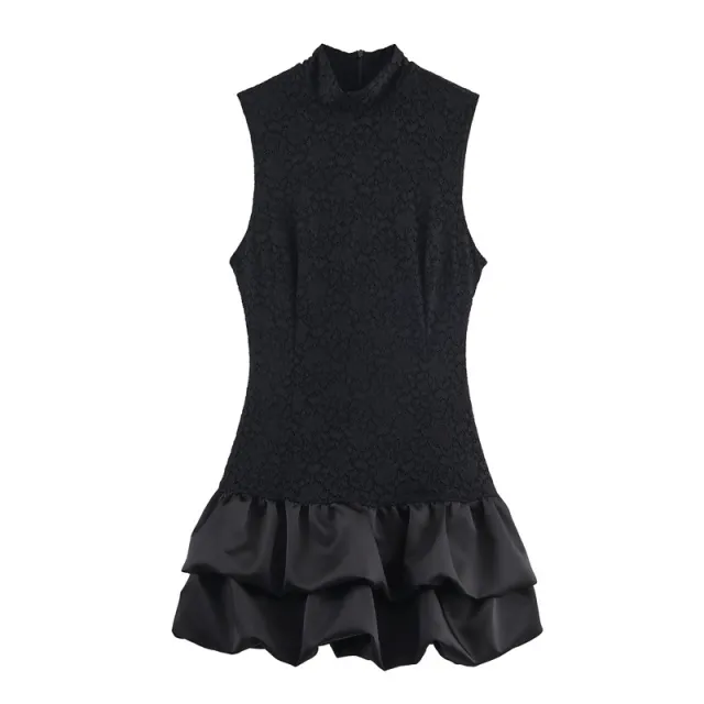 Women's Simple Stitching Lace Short Dress Black - Shop at LoveMi