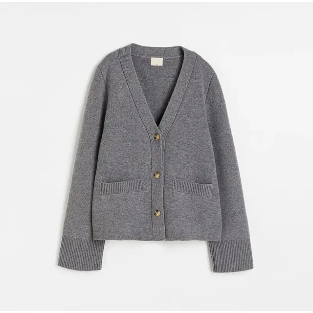 Sweater Short Coat V neck Long sleeved Knitted Cardigan For Women Gray - Shop at LoveMi
