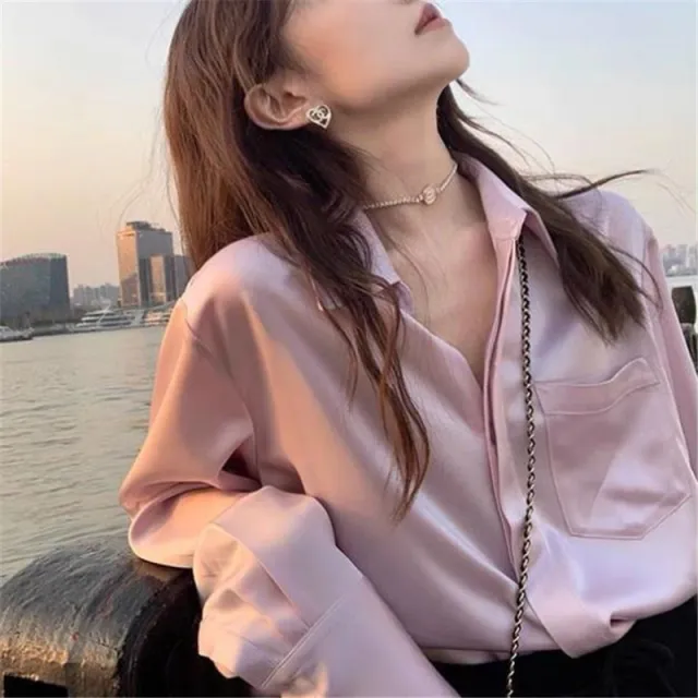 Women's Summer Design Sense Niche Acetate Satin Salt Shirt Purple - Shop at LoveMi