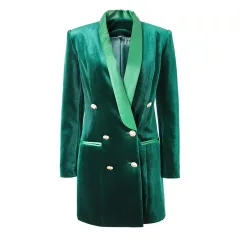 Women's Design Sense Niche Loose Velvet Dress Suit Skirt - Dark Green - View 1