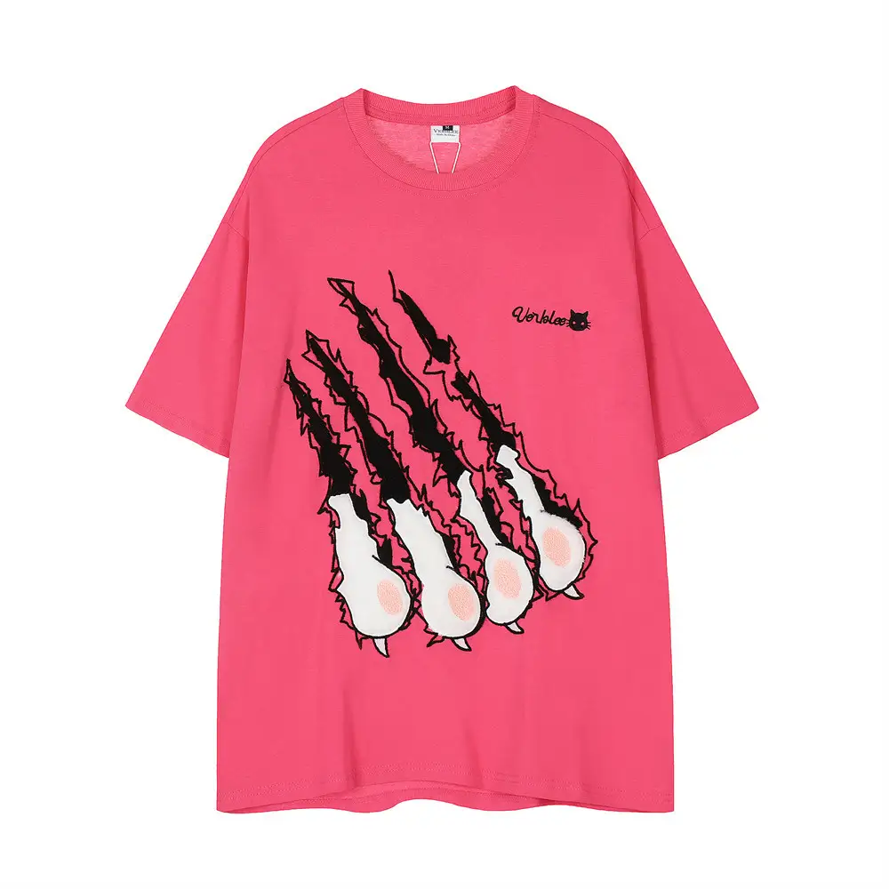 Cat Paw Scratch Flocking Embroidered Loose T-shirt