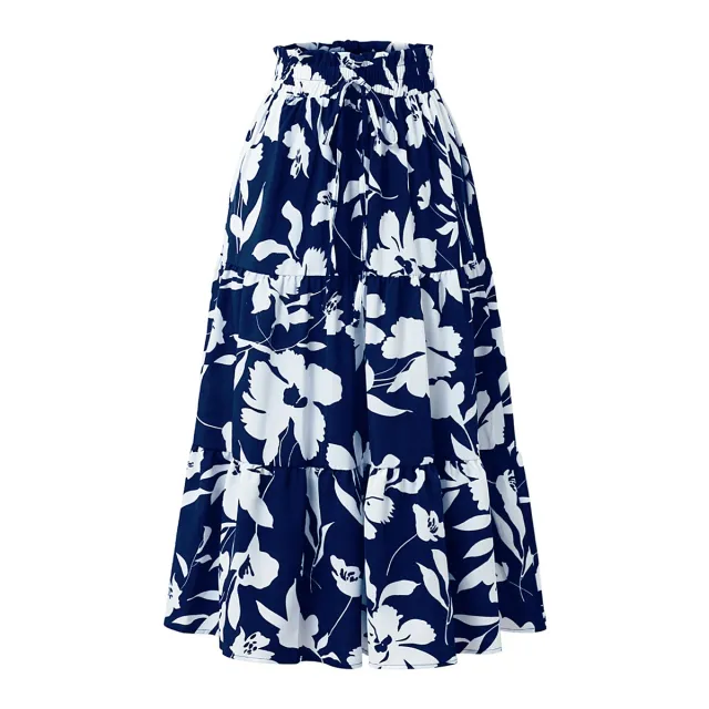 European And American Printed A Line Skirt Pleated Skirt Women Blue - Shop at LoveMi