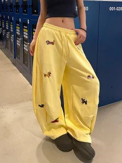 Embroidered Slacks Women's Loose Slimming And All-matching Street Drape Wide Leg - Yellow - View 1