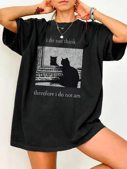 Women's Summer Loose Casual Mountain & Letter Print Black 2Style - Shop at LoveMi