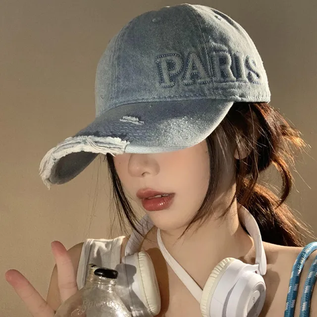 Washed Denim With Hole Baseball Cap Female Peaked Cap Light Blue - Shop at LoveMi