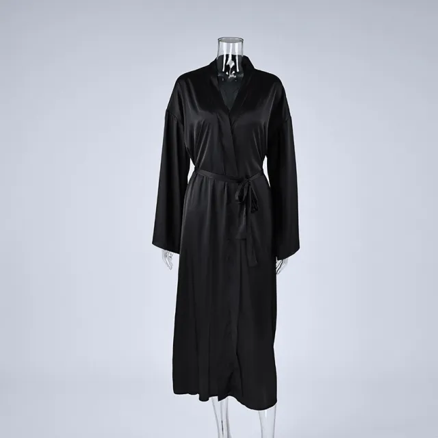Womens Loose Fit Two Piece Set Camisole Nightgown And Robe For Loungewear Black - Shop at LoveMi