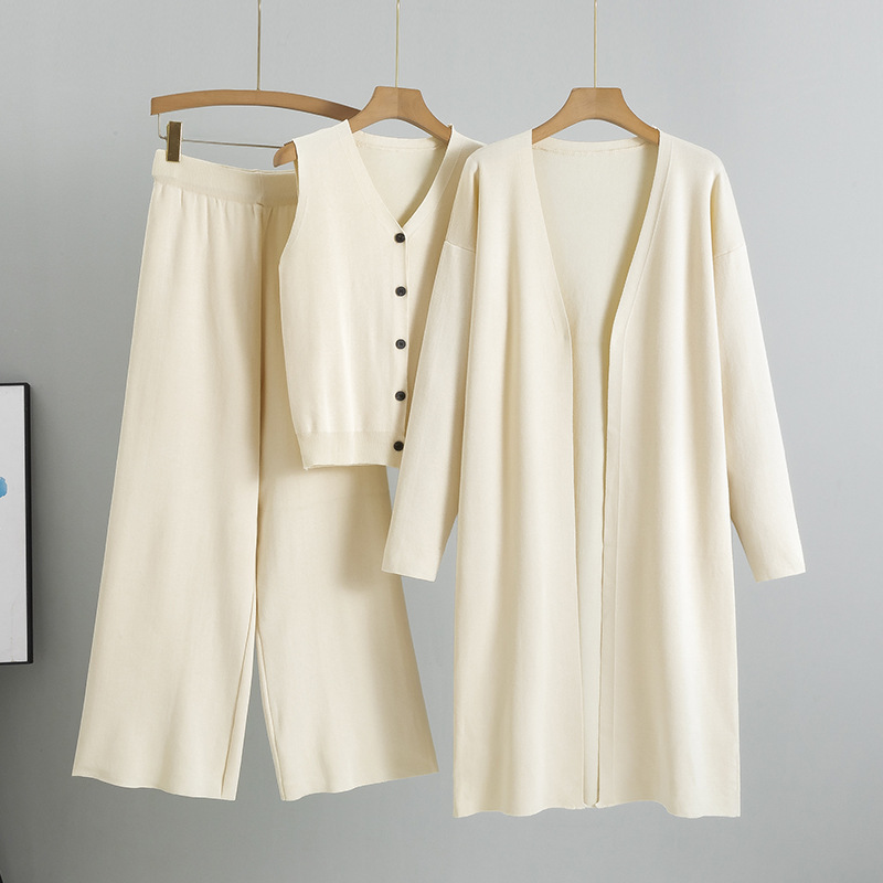 Elegant Knitting Suit Sleeveless Vest Sweater Cardigan Pants Three-piece Set - Image 3