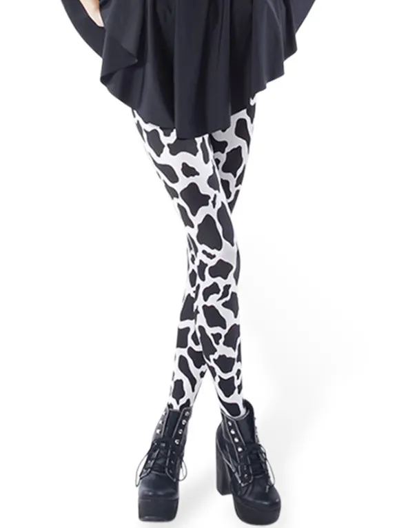Cow Black Spot Tight Leggings White - Shop at LoveMi