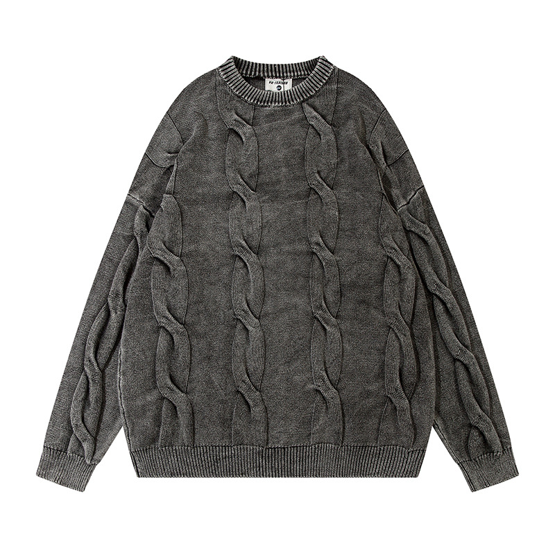 Washed And Worn  Men's Autumn And Winter Loose Casual Long Sleeves Twisted Twist Round Neck Sweater Idle Style