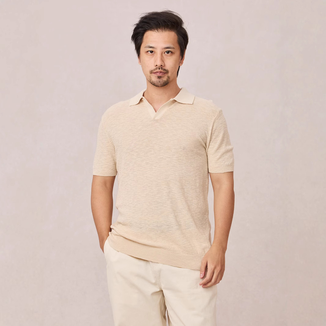Textured Knit Short-sleeve Mens Slim-fit Business Polo Shirt In Ice Silk