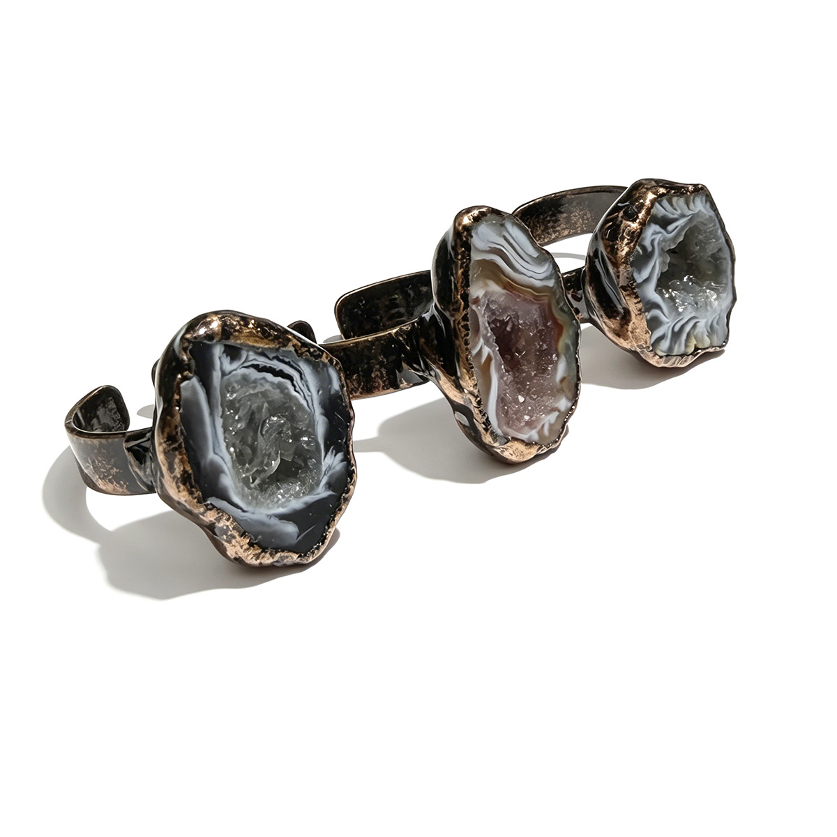Antique Bronze Agate Open Ring