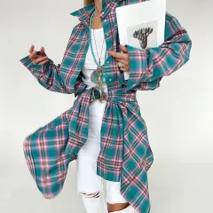 Women's Retro Classic Contrast Colour Plaid Shirt - Plaid - View 1