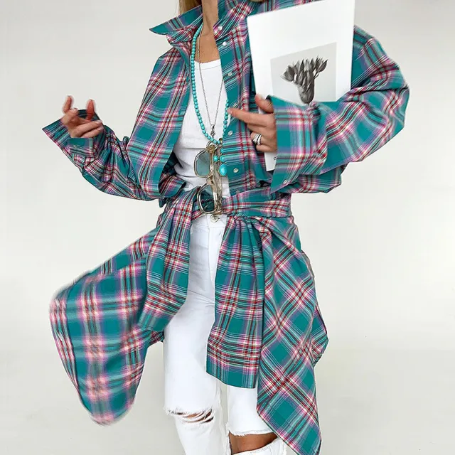 Women's Retro Classic Contrast Color Plaid Shirt Plaid S - Shop at LoveMi