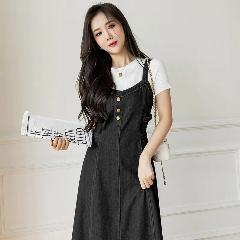 Spring And Autumn New Korean Style Casual All-matching Jeans Suspender Dress