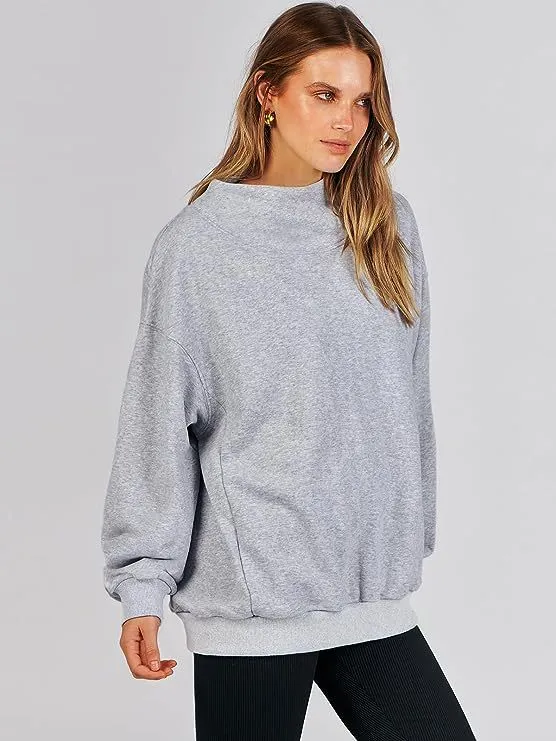 Solid Color Long Sleeve Pullover Top Ladies Light Gray - Shop at LoveMi